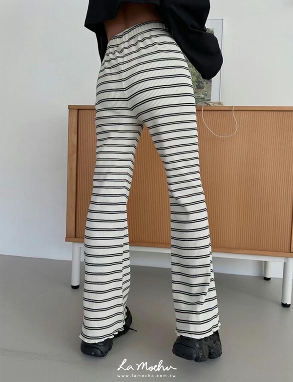 雙條紋坑條彈力喇叭褲(闆娘.花花清單)